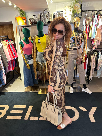 JLO barna arany mintás ruha