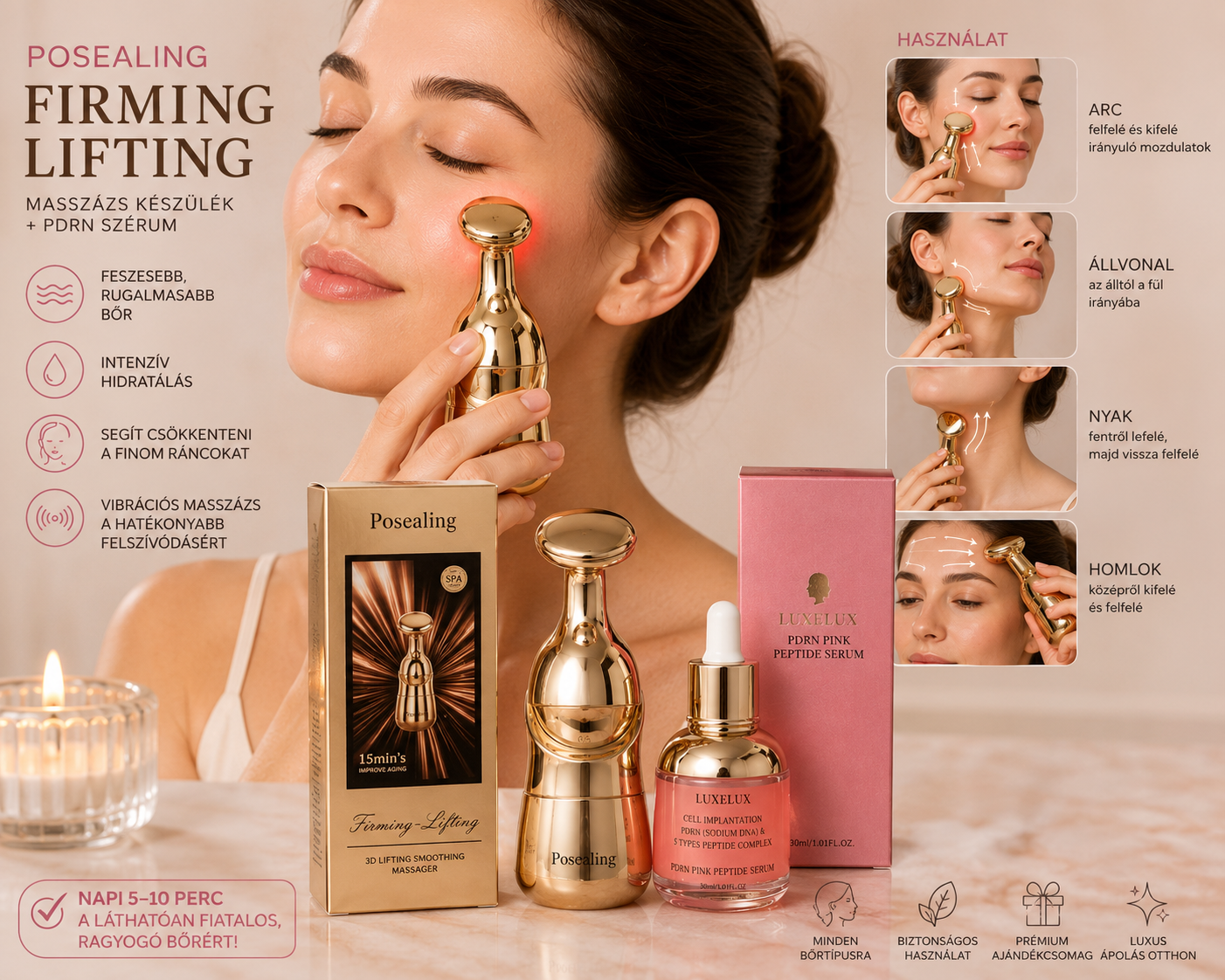 Posealing Firming Lifting készülék + LUXELUX PDRN Pink Peptide Serum csomag