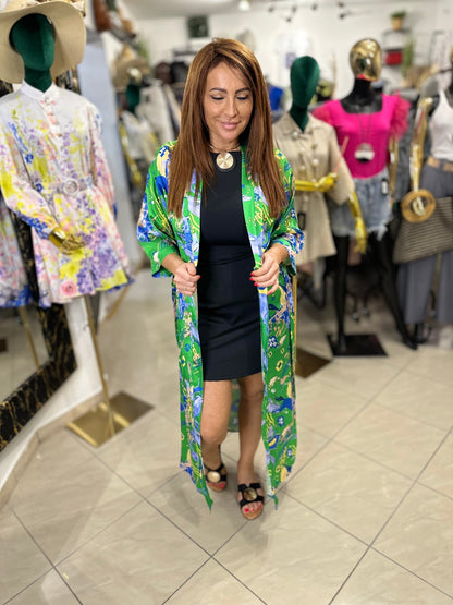 AFRODITE zöld kék mintás nyári kimono / köntös / ruha - BELADY