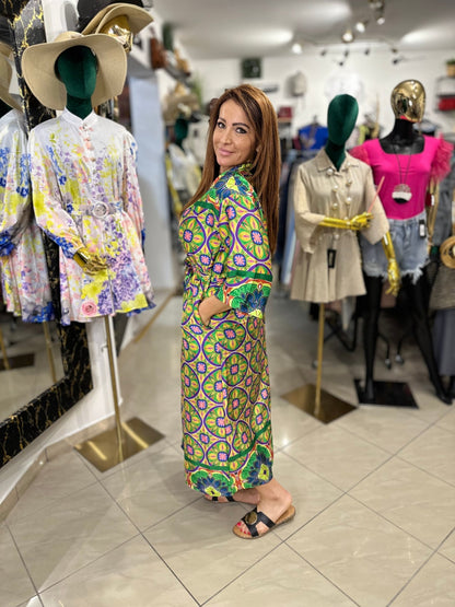 AFRODITE zöld virág mintás nyári kimono / köntös / ruha - BELADY