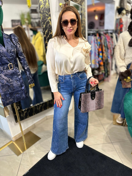 ANNA bézs felső rózsa kitűzővel - BELADY