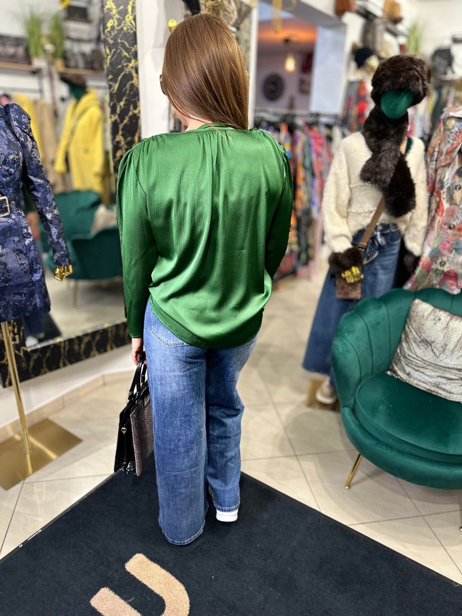 ANNA zöld felső rózsa kitűzővel - BELADY