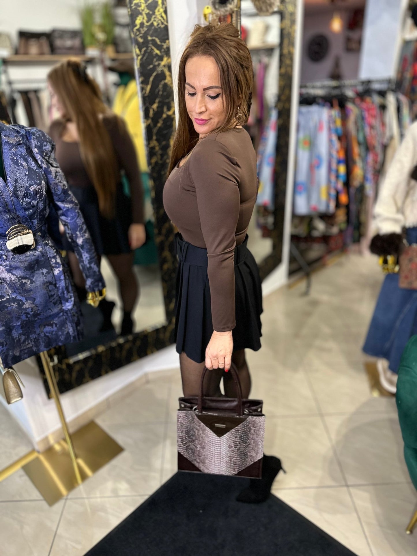 BONI hosszú barna felső / body válltöméssel - BELADY