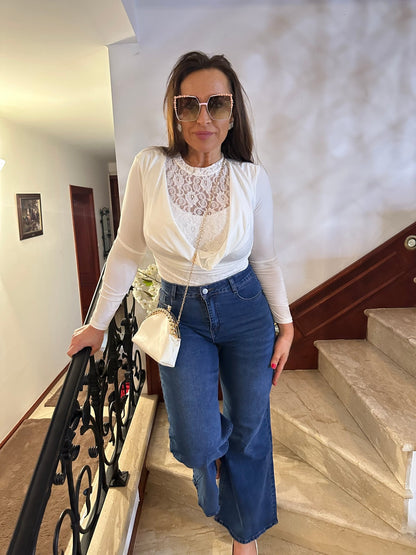 DALMA hosszú ujjú fehér csipkés body - BELADY