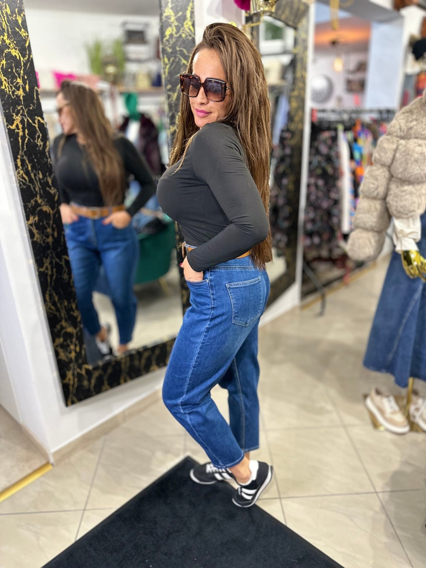 DINA elasztikus baggy farmer nadrág övvel - BELADY
