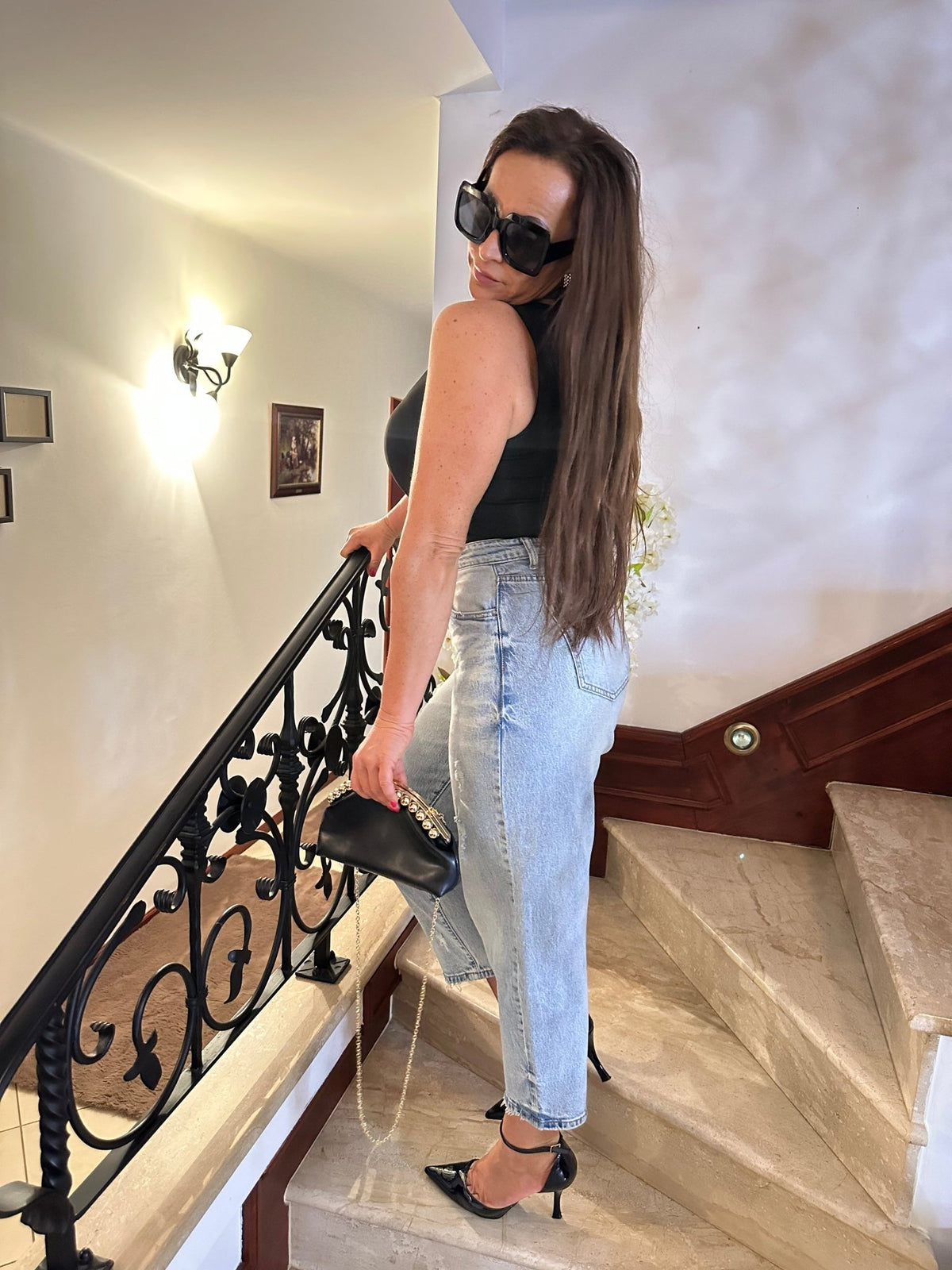 EDINA világos baggy farmer nadrág övvel - BELADY
