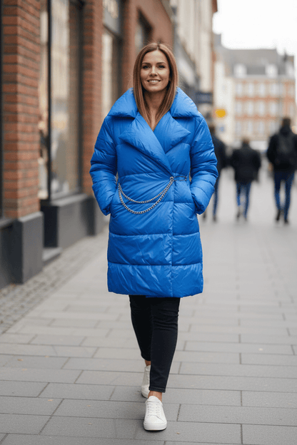 EMMA király kék kapcsos hosszú kabát - BELADY