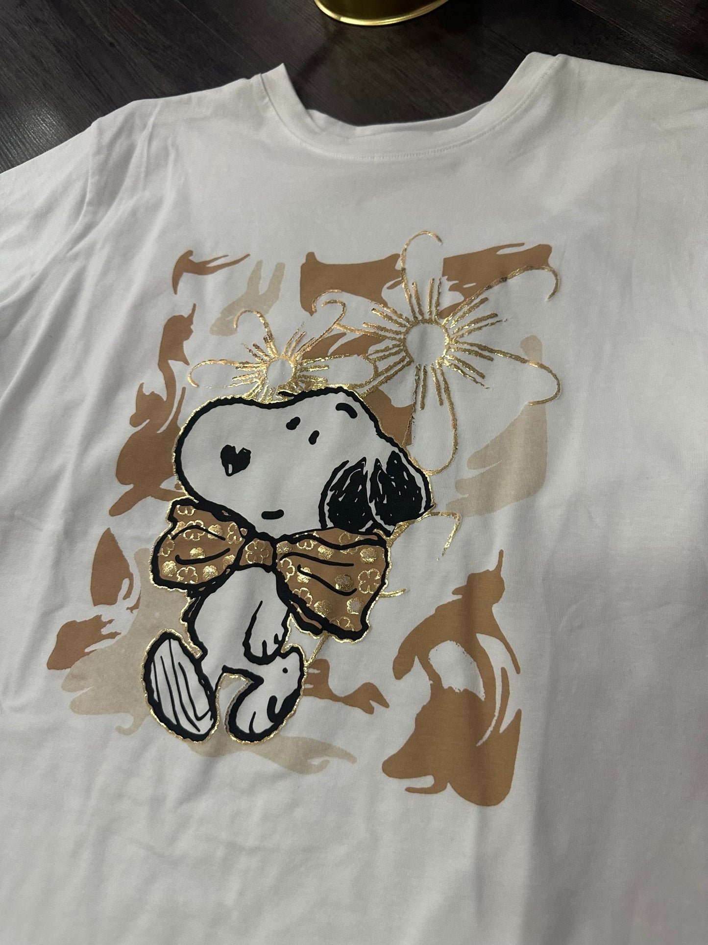 Fehér barna arany SNOOPY virágos mintás póló - BELADY