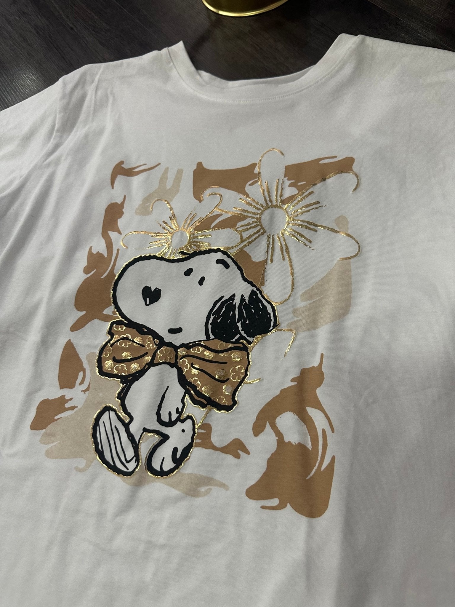 Fehér barna arany SNOOPY virágos mintás póló - BELADY