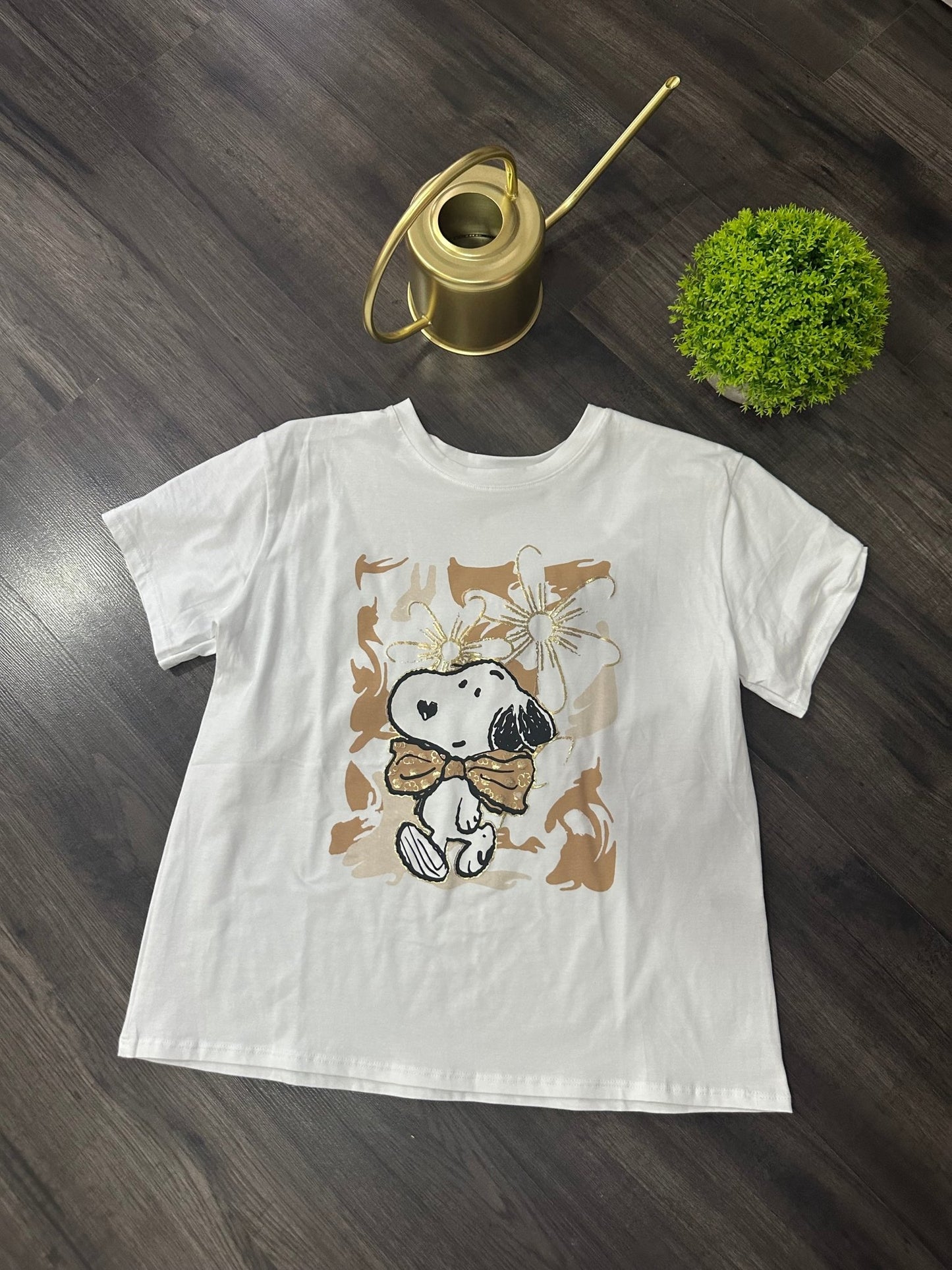 Fehér barna arany SNOOPY virágos mintás póló - BELADY