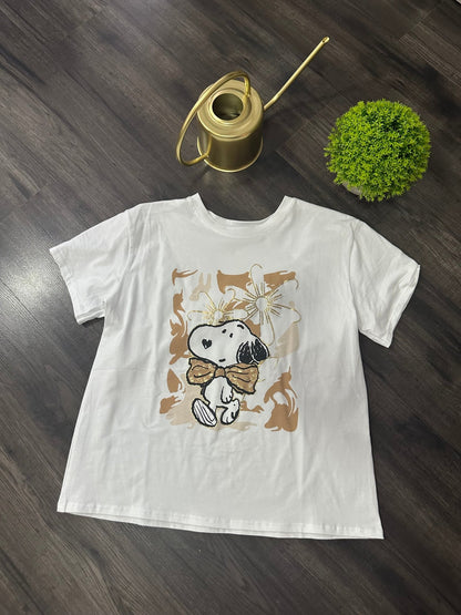 Fehér barna arany SNOOPY virágos mintás póló - BELADY