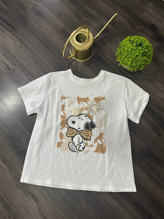 Fehér barna arany SNOOPY virágos mintás póló - BELADY