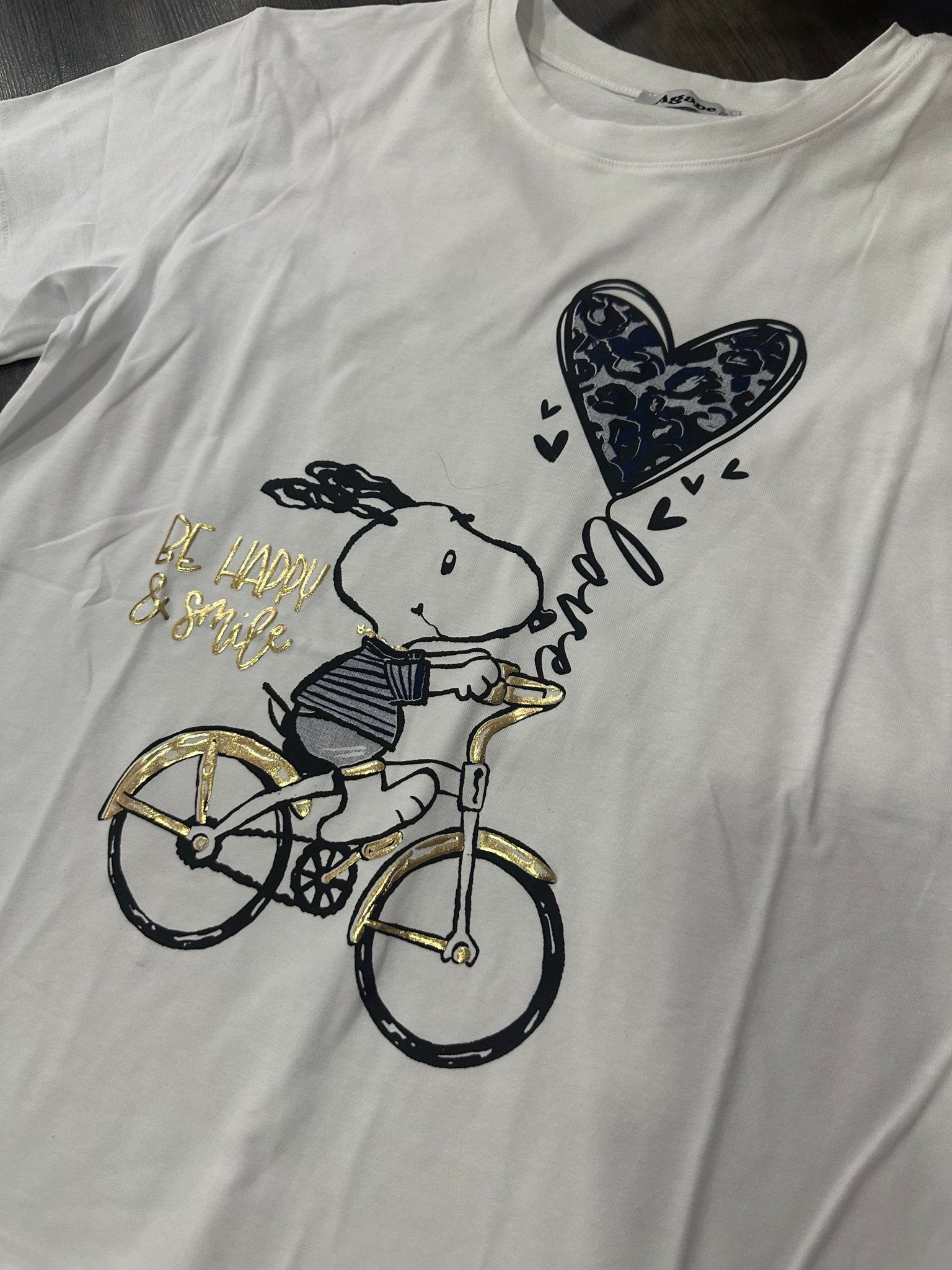Fehér fekete arany SNOOPY kerékpáros mintás póló - BELADY