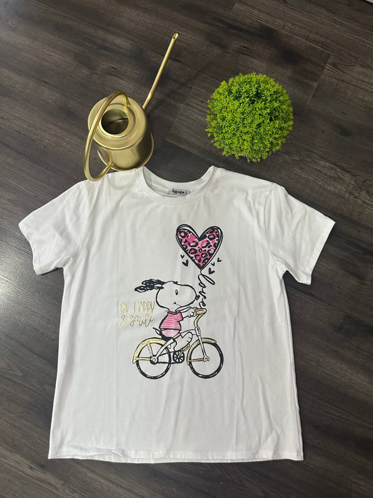 Fehér pink arany SNOOPY kerékpáros mintás póló - BELADY