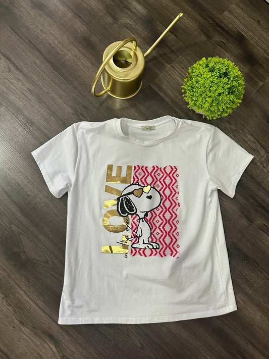 Fehér piros arany SNOOPY mintás póló - BELADY