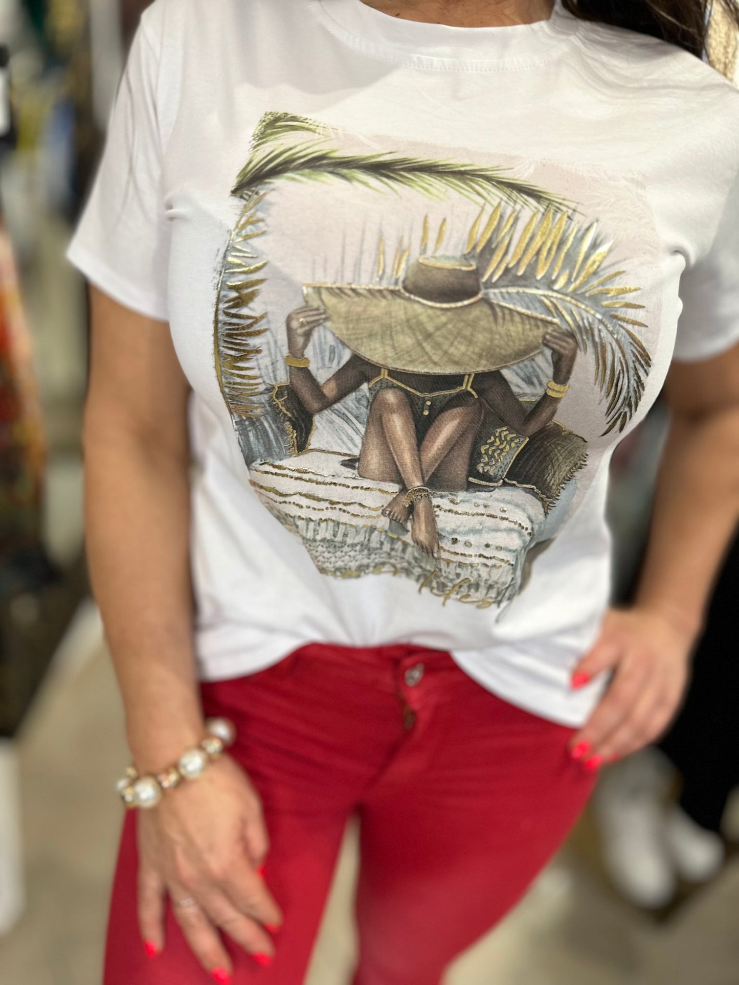 Fehér zöld arany barna safari mintás póló - BELADY