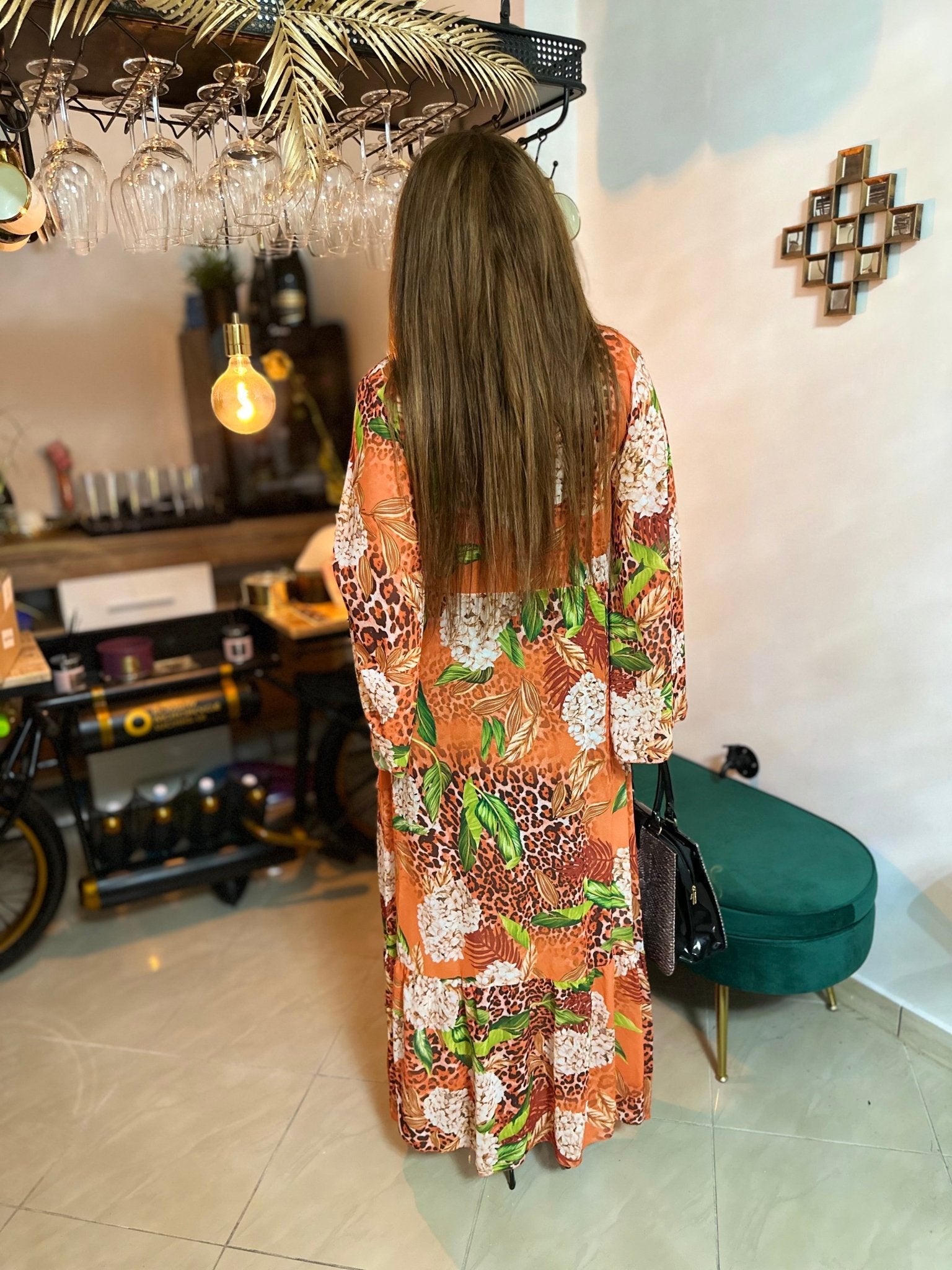 FERNANDA narancssárga virág mintás ocelot nyári kimono / köntös / ruha - BELADY