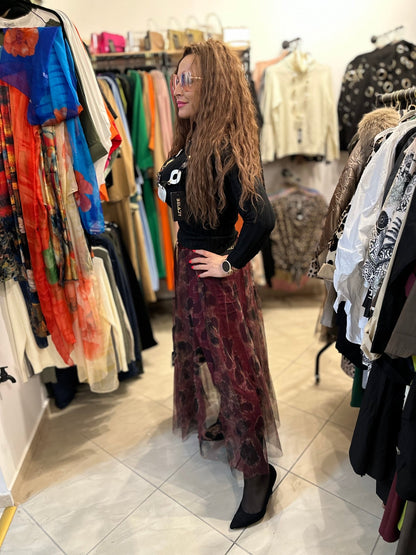 GEORGINA bordó fodros álom szoknya - BELADY