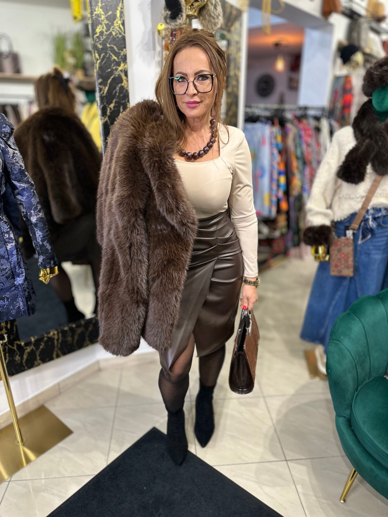 GIGI barna műbőr ceruza szoknya - BELADY