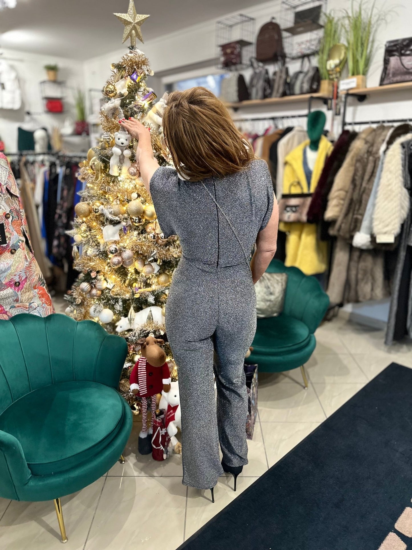 GLÓRIA szürke ezüst csillogó ünnepi overál - BELADY