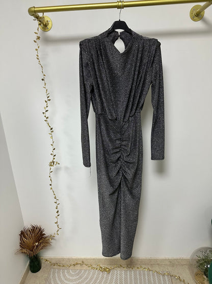 GLÓRIA szürke ezüst csillogó ünnepi ruha - BELADY