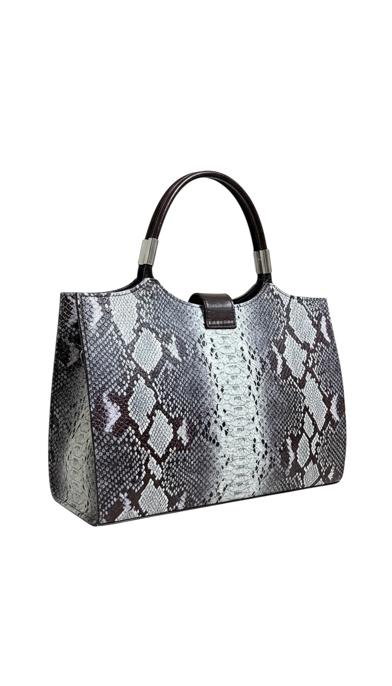 HELENA snake patterned grey brown faux leather bag