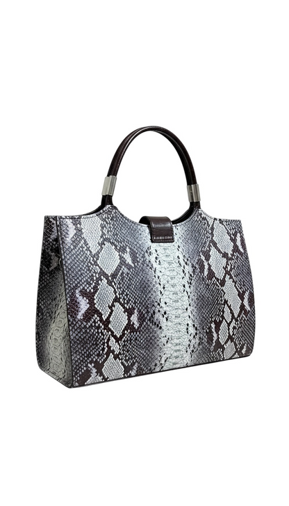 HELENA snake patterned grey brown faux leather bag