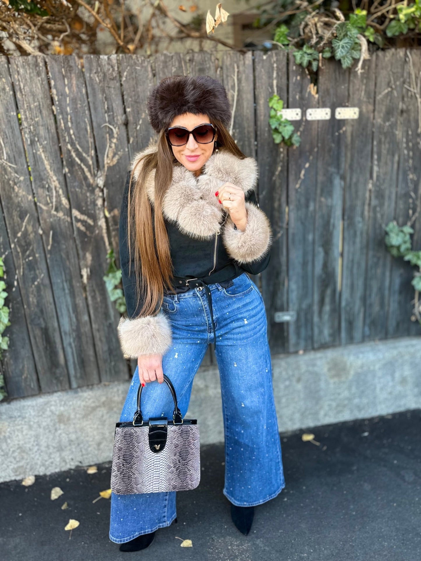 IRINA fekete szőrme bélelt kabát - BELADY