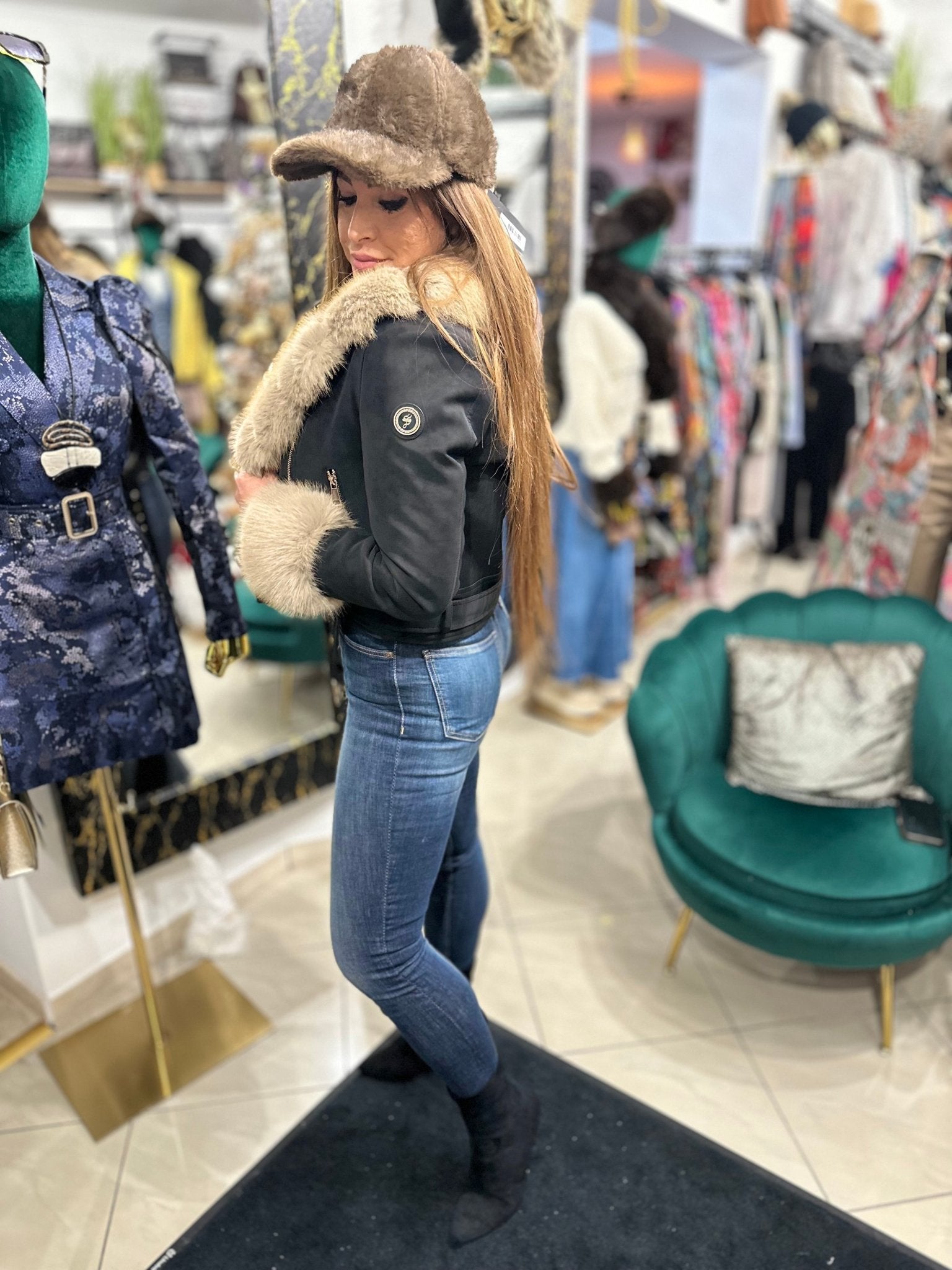 IRINA fekete szőrme bélelt kabát - BELADY