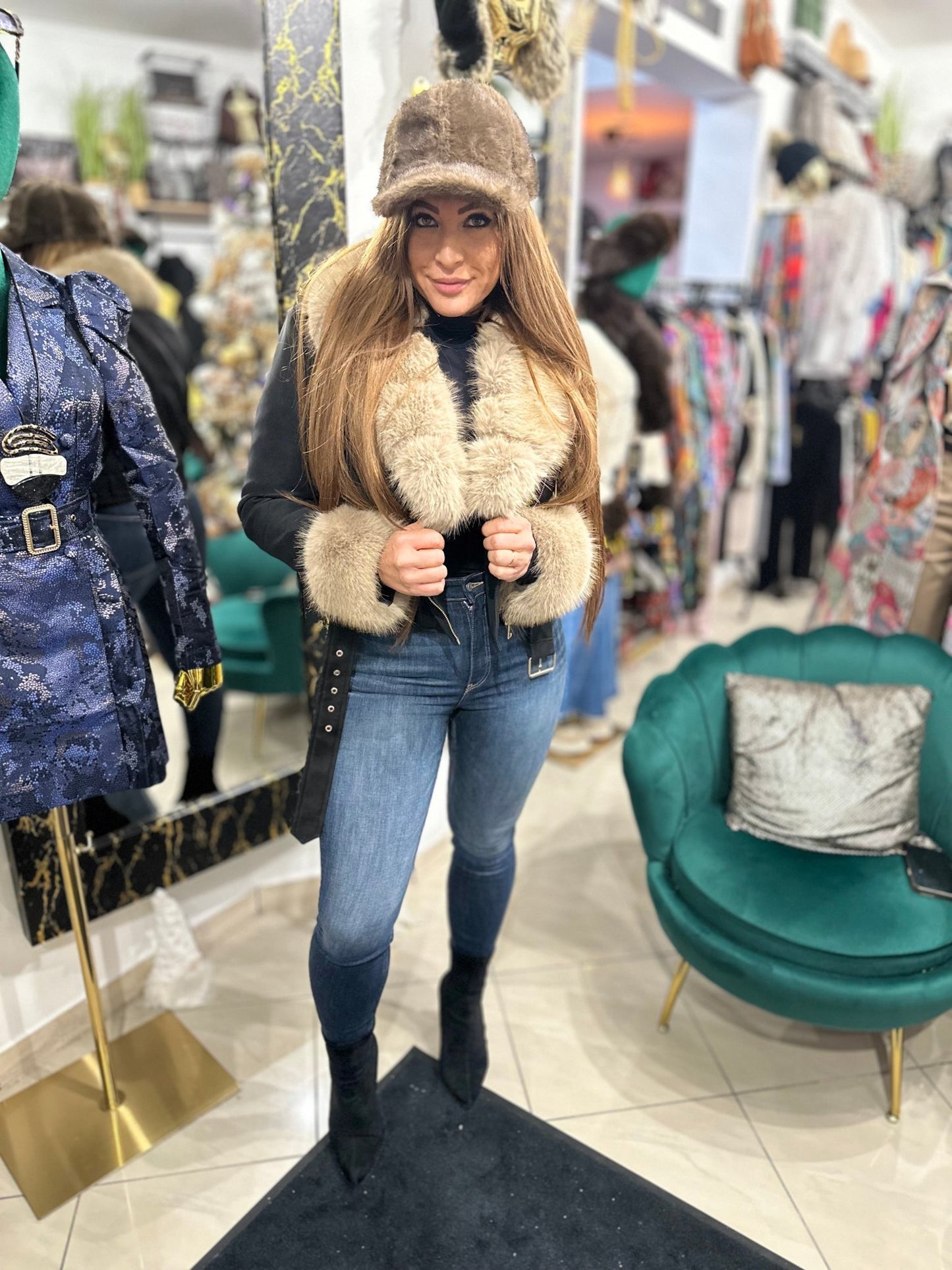 IRINA fekete szőrme bélelt kabát - BELADY