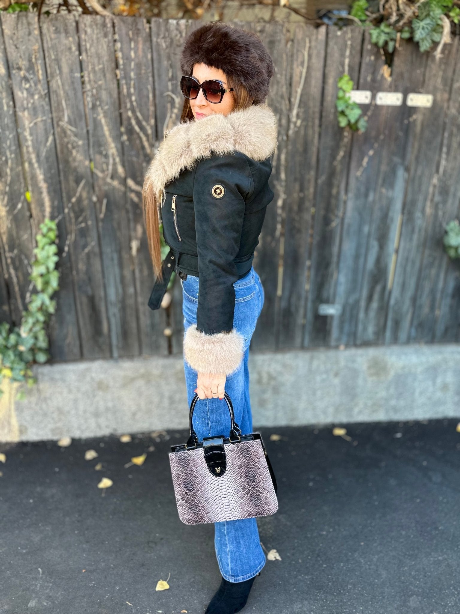 IRINA fekete szőrme bélelt kabát - BELADY