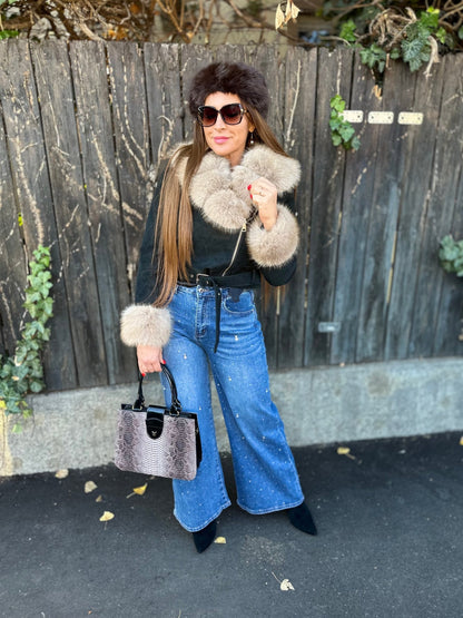 IRINA fekete szőrme bélelt kabát - BELADY