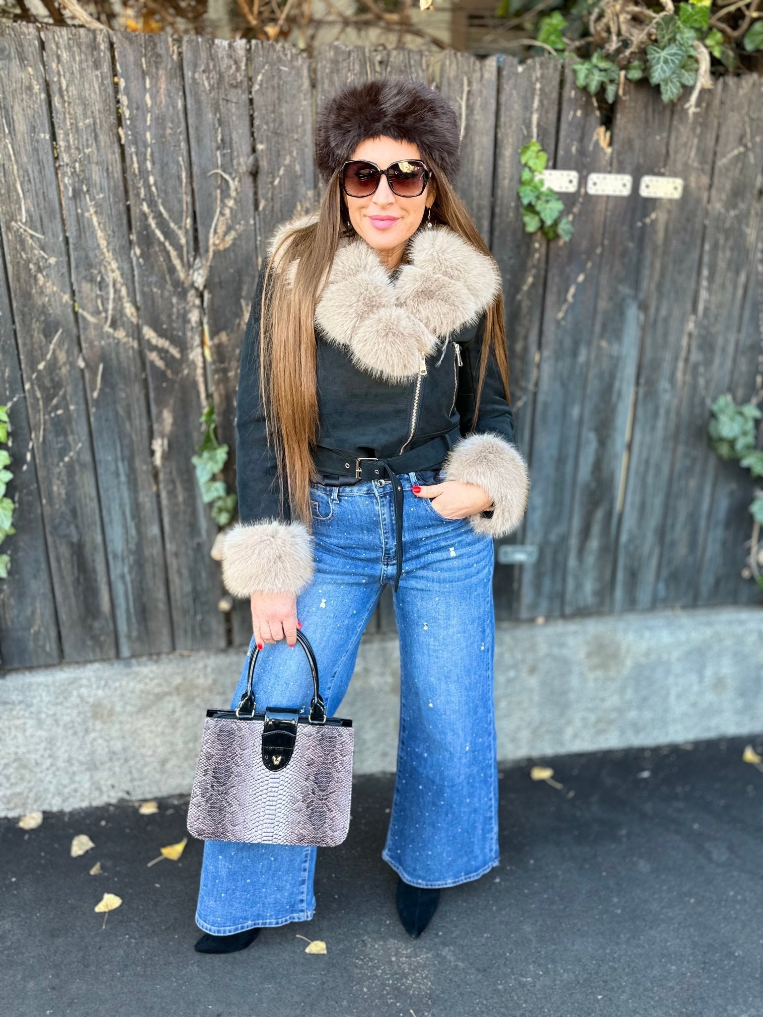 IRINA fekete szőrme bélelt kabát - BELADY