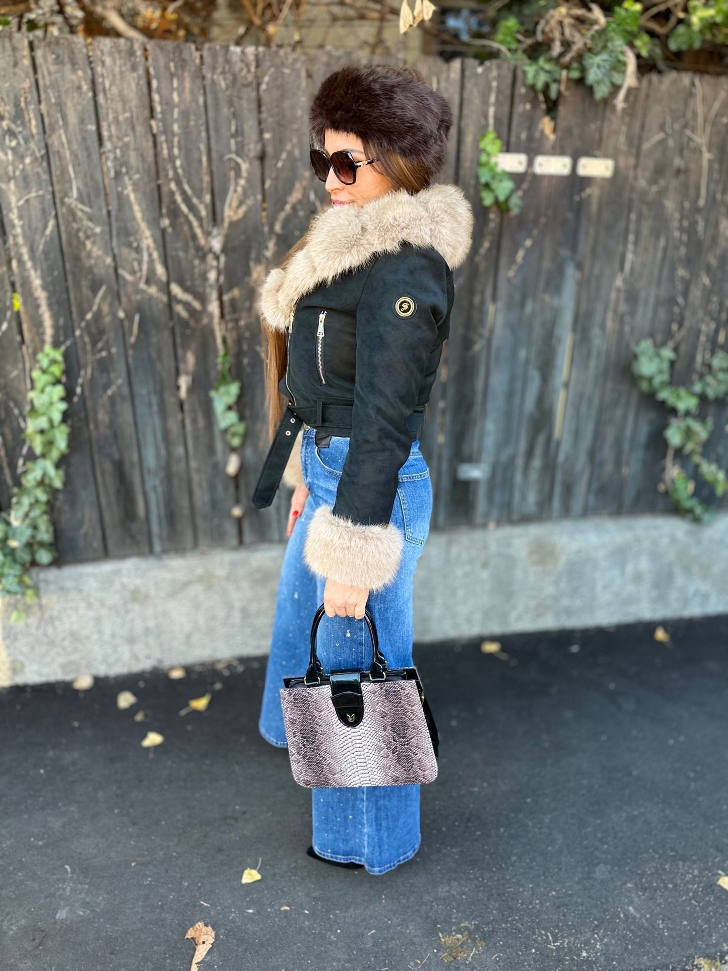 IRINA fekete szőrme bélelt kabát - BELADY