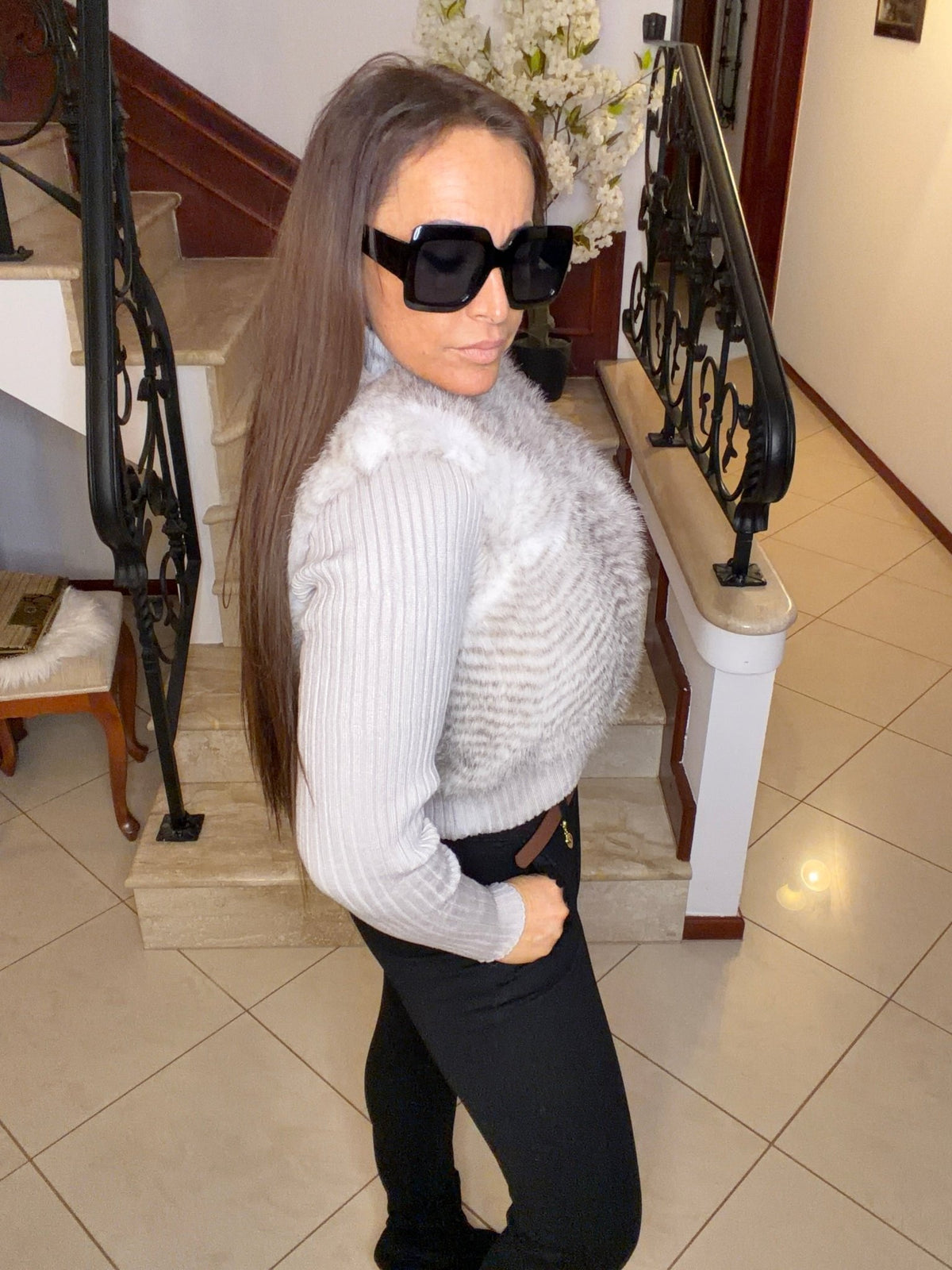 JELENA bézs cipzáros szőrme bunda kabát - BELADY