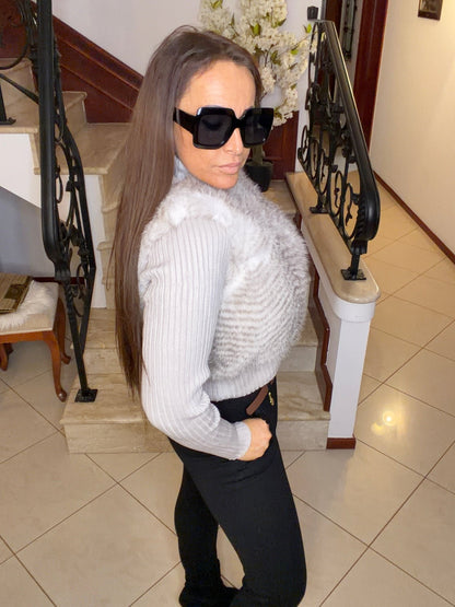 JELENA bézs cipzáros szőrme bunda kabát - BELADY