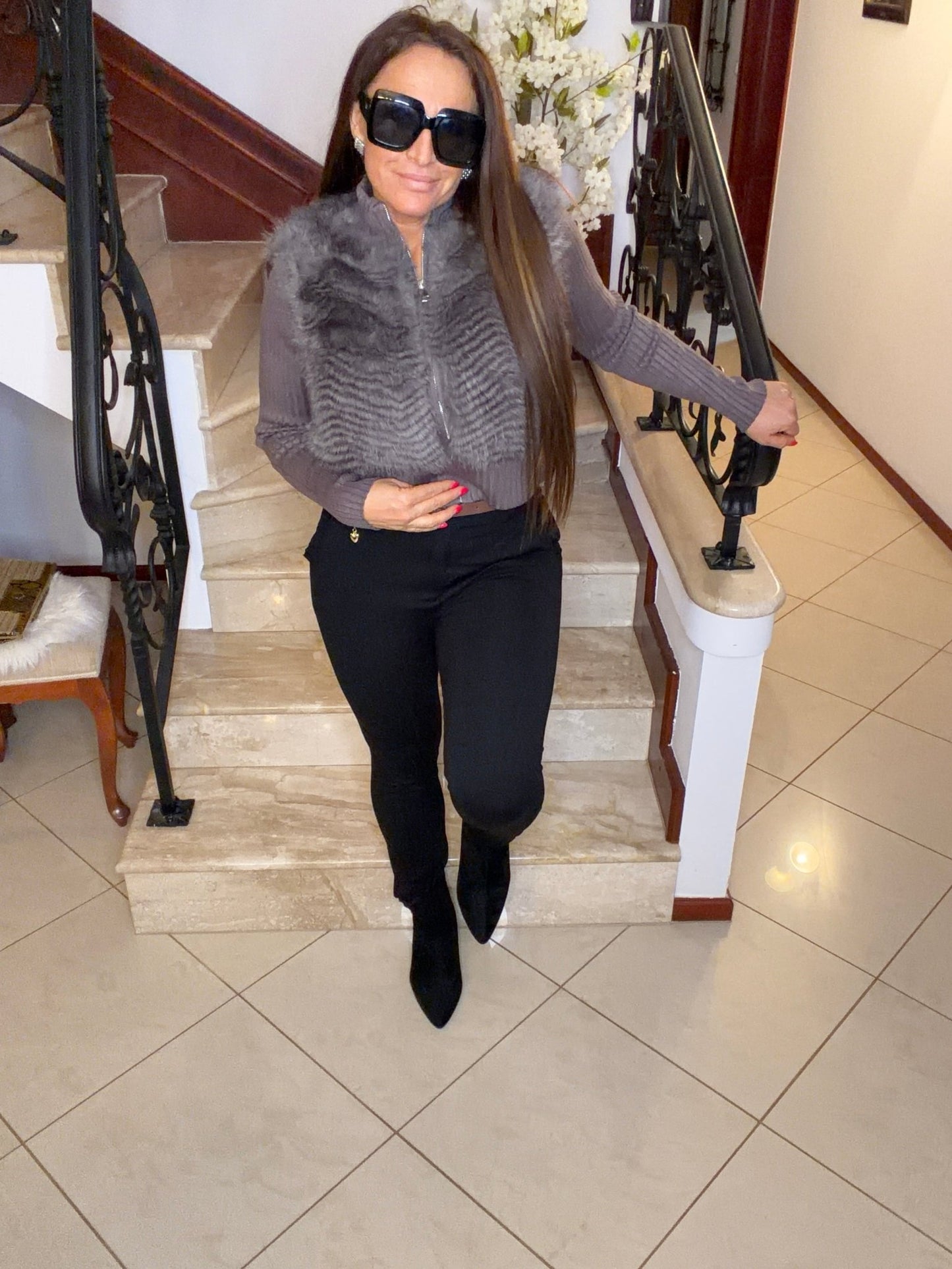 JELENA szürke cipzáros szőrme bunda kabát - BELADY