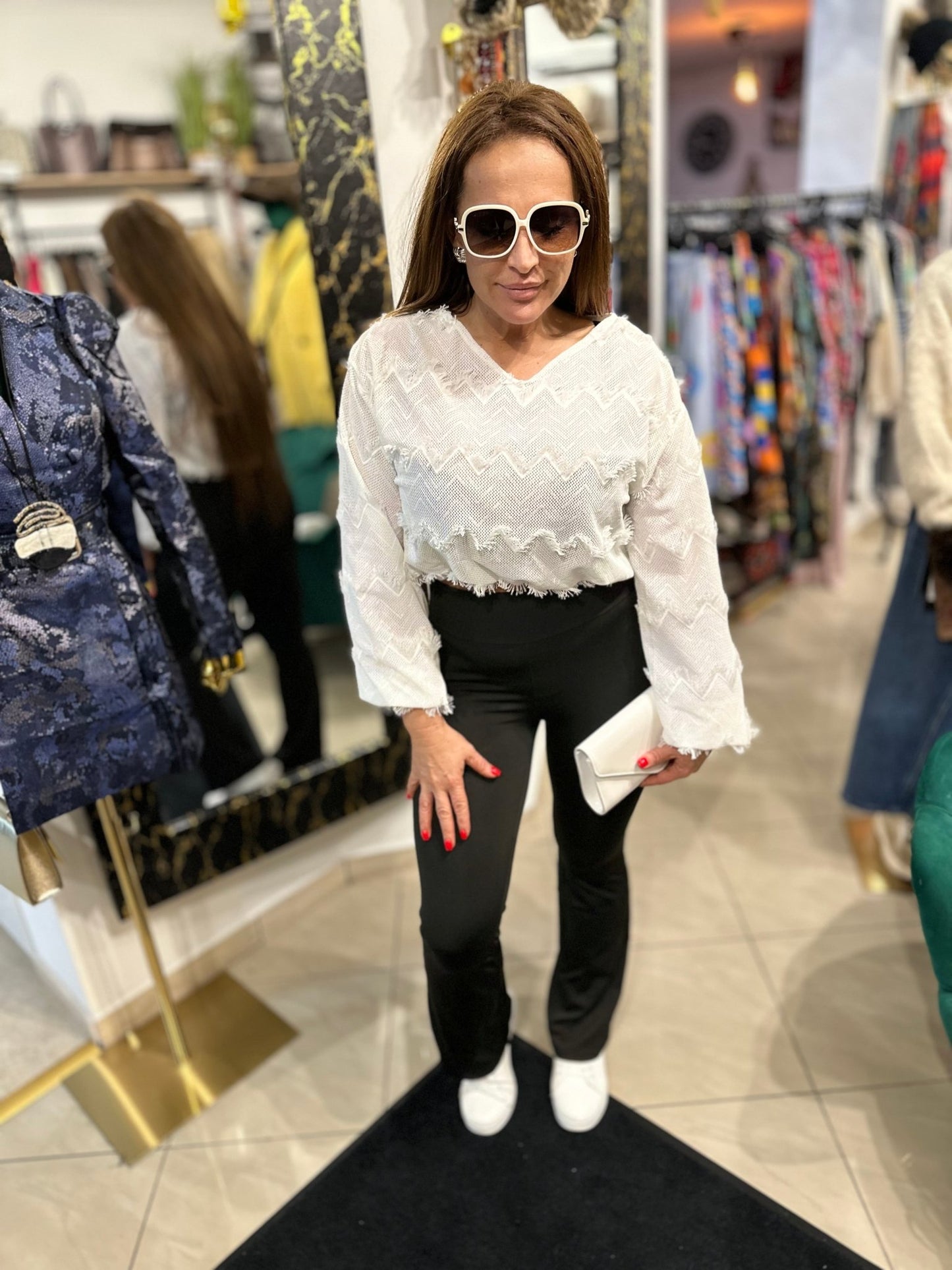 KAMILLA fehér hosszú ujjú könnyed felső - BELADY