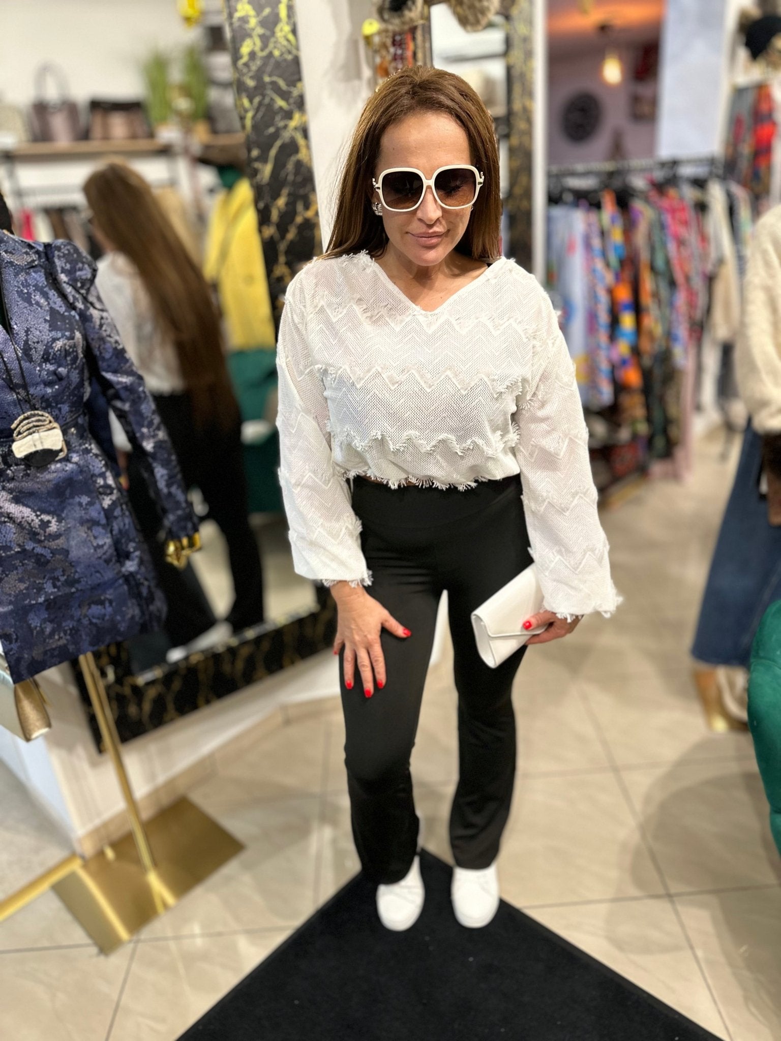 KAMILLA fehér hosszú ujjú könnyed felső - BELADY