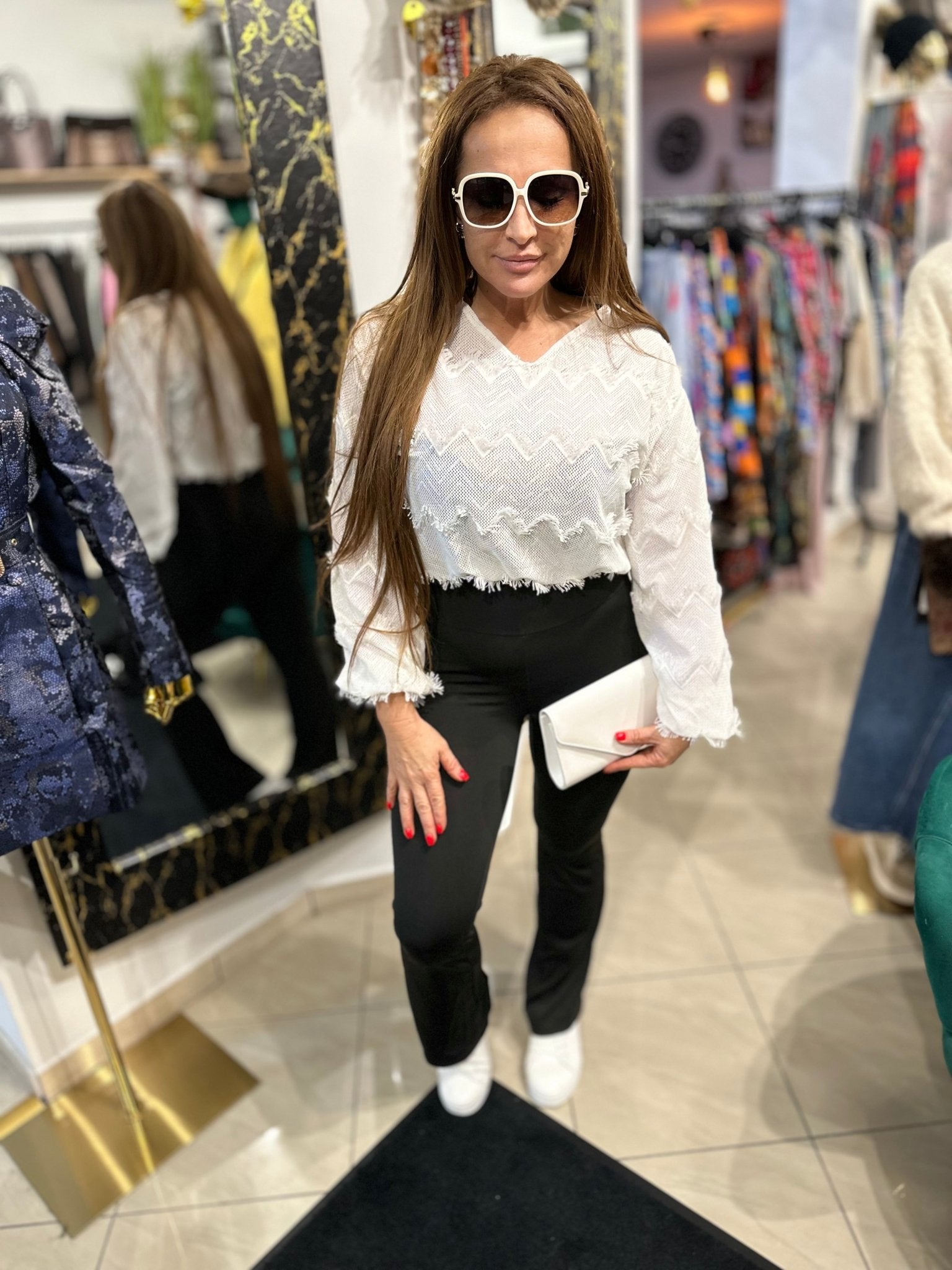 KAMILLA fehér hosszú ujjú könnyed felső - BELADY