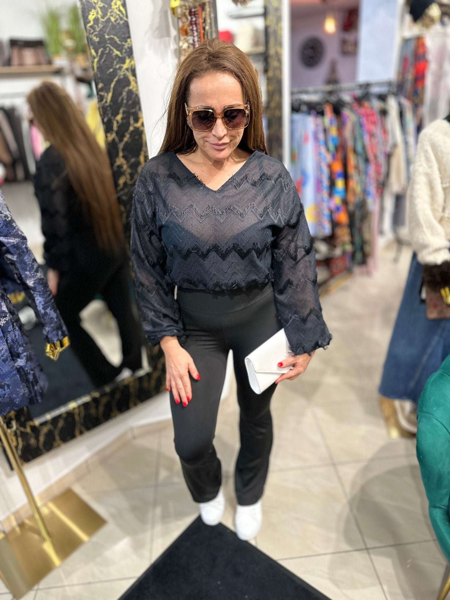 KAMILLA fekete hosszú ujjú könnyed felső - BELADY