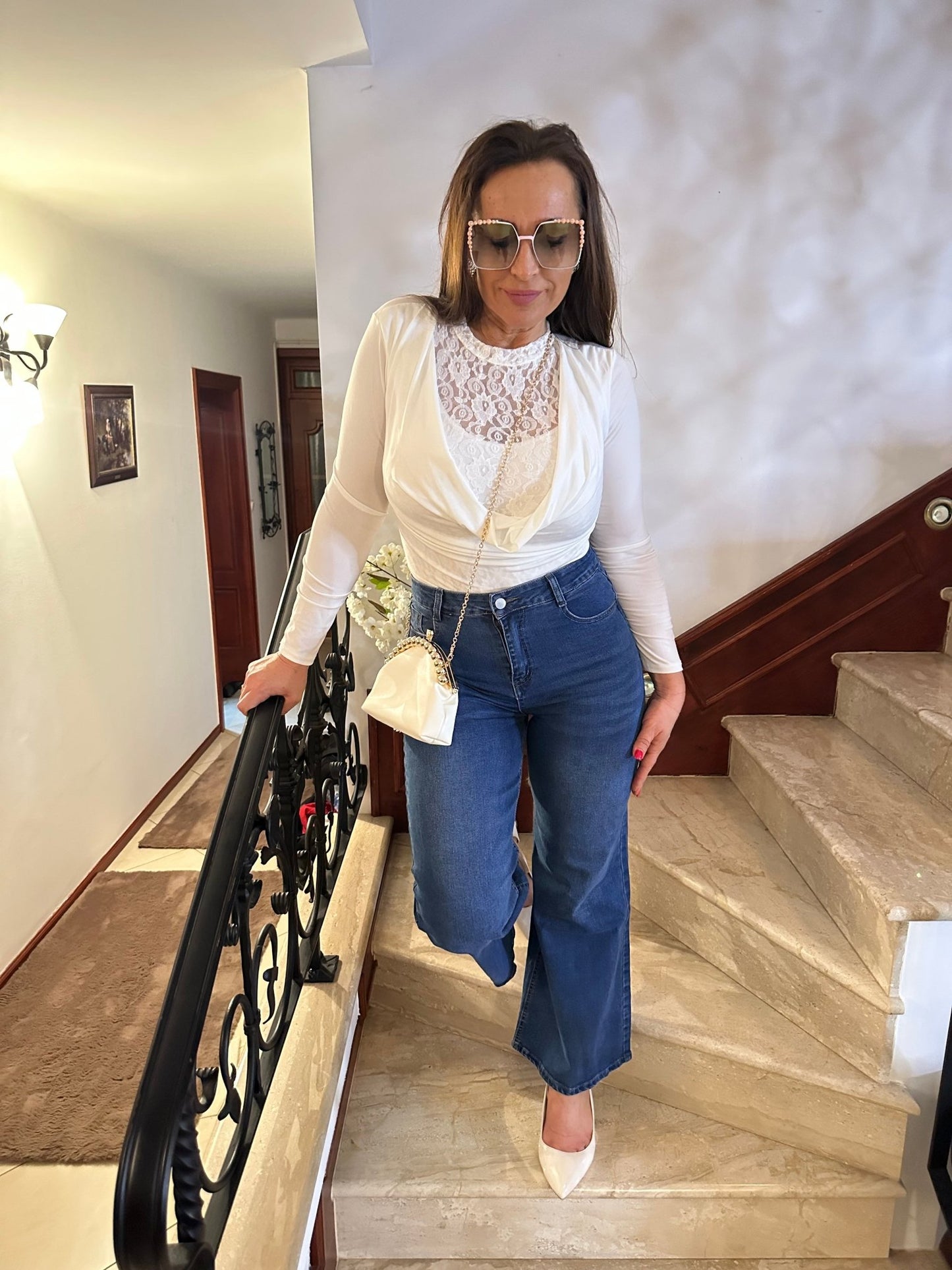 KATALIN bő szárú trapéz farmer nadrág - BELADY