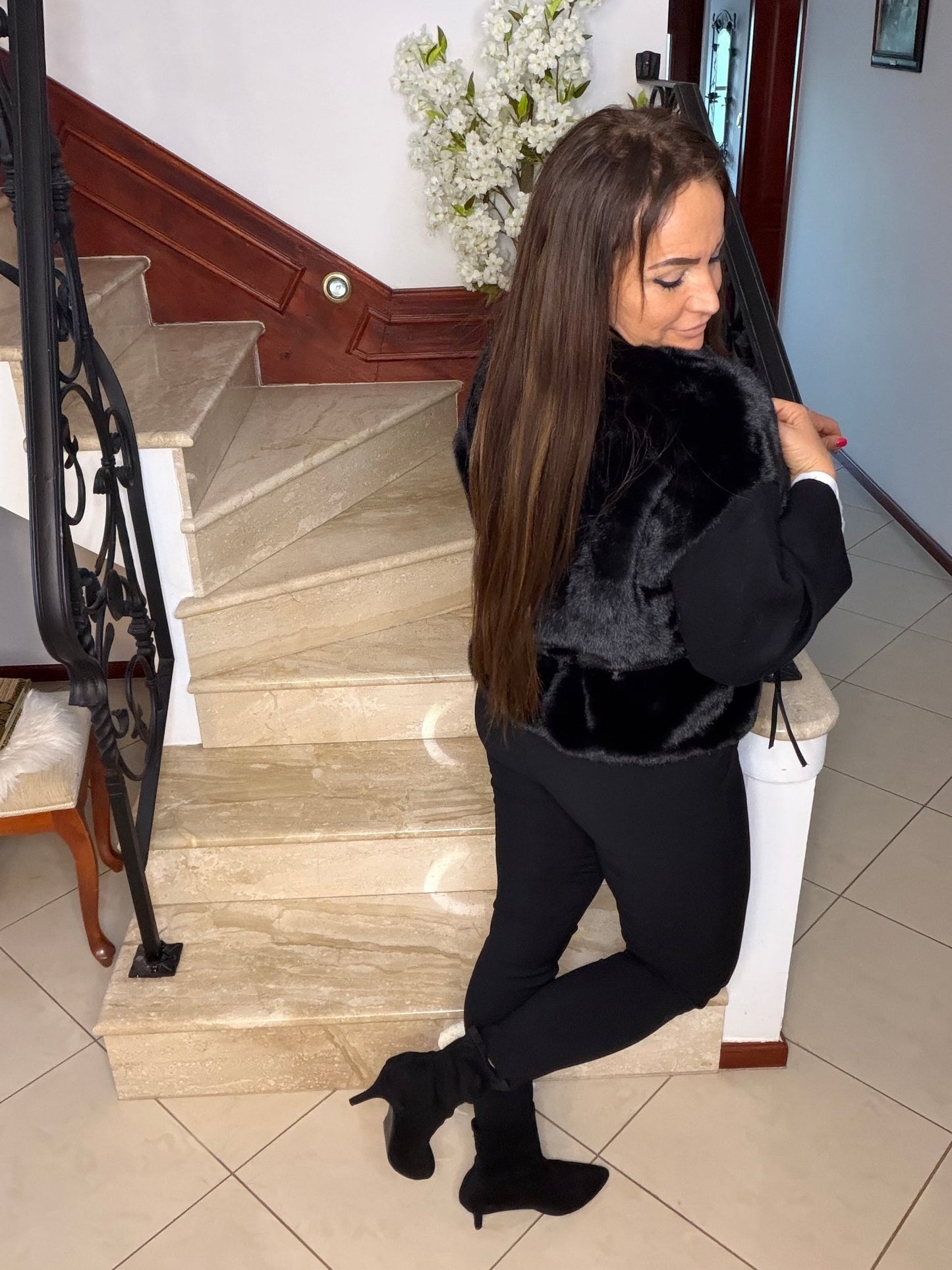 KATERINA fekete szőrme bunda kabát - BELADY