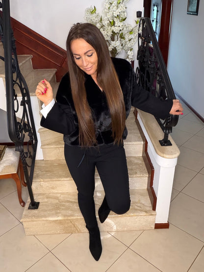 KATERINA fekete szőrme bunda kabát - BELADY