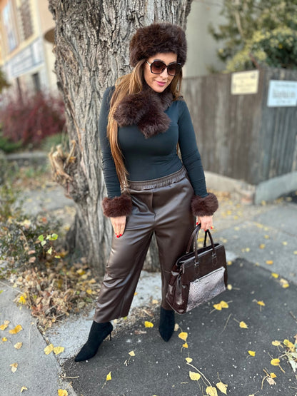 KIRA bõ fazonú baggy barna műbőr nadrág - BELADY