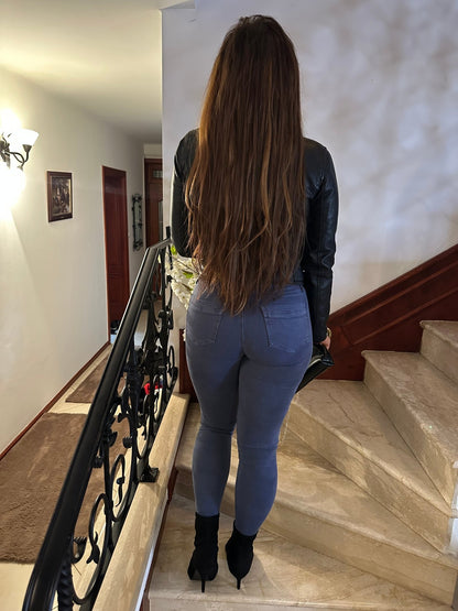 LARISSA kék skinny elasztikus farmer nadrág övvel - BELADY