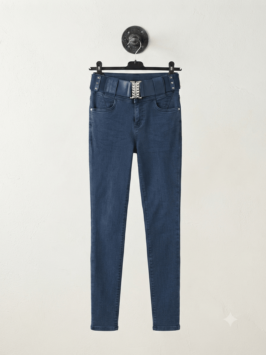 LARISSA kék skinny elasztikus farmer nadrág övvel - BELADY