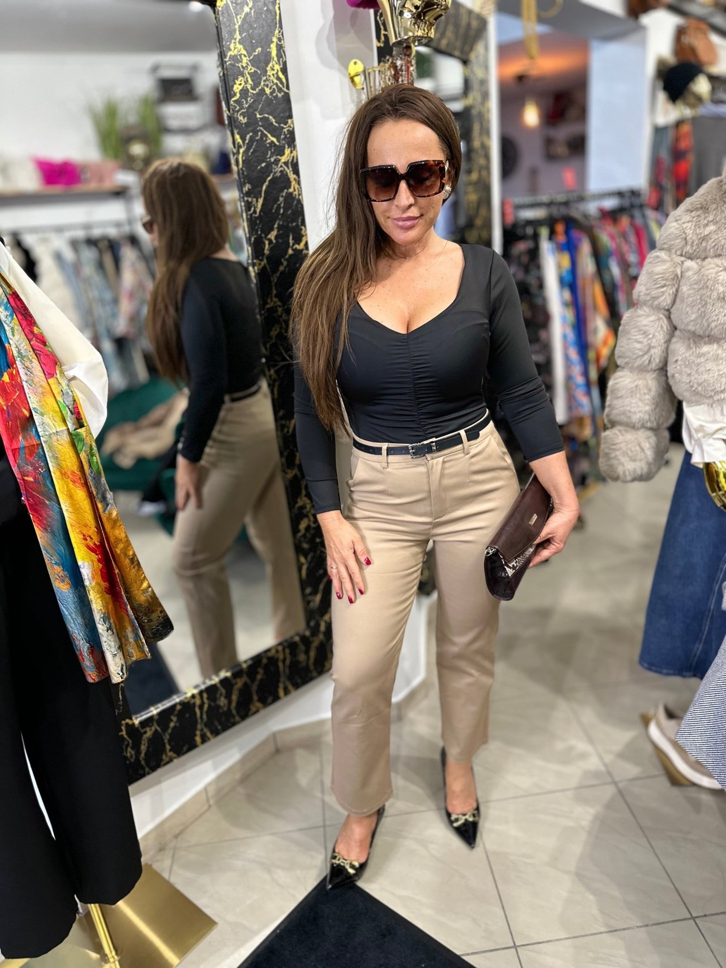 LÉNA fekete hosszú ujjú body / felső - BELADY