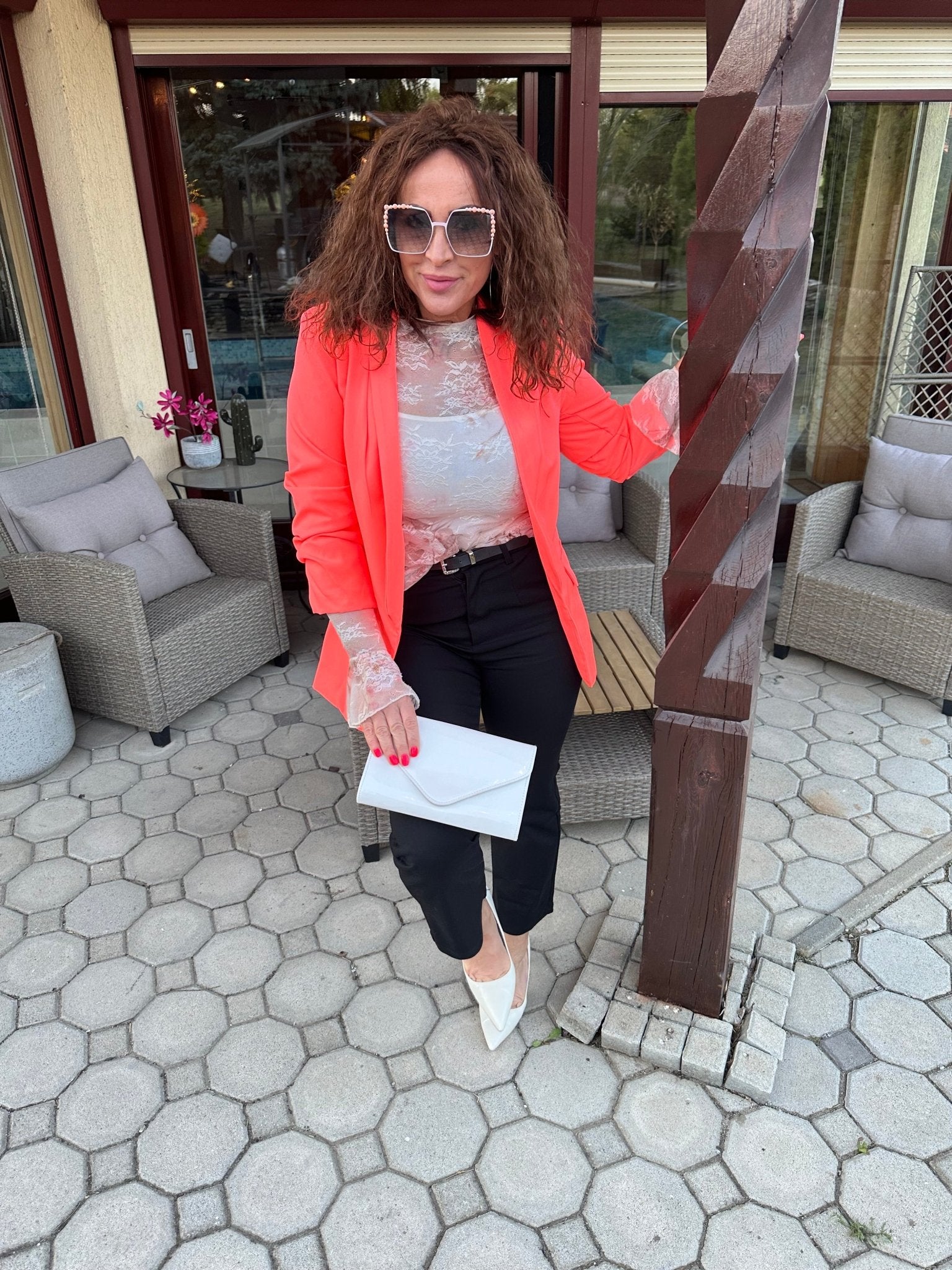 LINDA neon korall színű zakó / blézer - BELADY