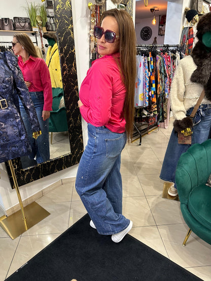 LIZA mom fit bő szárú köves, macis farmer nadrág - BELADY